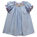 Vive La Fete Puppies Smocked Lt Blue Gingham Bishop