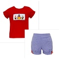 Anavini Snow White Red Knit T-shirt w/ Royal Blue Seersucker Shorts