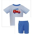 Claire & Charlie Firetruck Blue Gingham Boy's Short Set