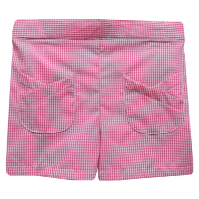 Vive La Fete Puppies Smocked Pink Knit Puff Sleeve Girls w/ Pink Gingham Shorts