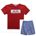 Vive La Fete 4th of July Smocked Red Knit Tee w/ Royal Gingham Shorts