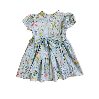 Lulu Bebe Floral Embroidered Smocked Dress w/ Ruffle Collar