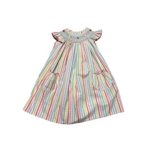 Delaney Geo/Flower Smocked Primary Color Stripe Angel Bishop Dress
