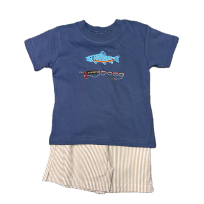Luigi Trout and Fly Rod Slate Blue T-shirt w/ Sand Shorts Set