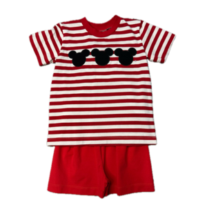 Delaney Mouse Ears Red/White Knit Boy's Short Set