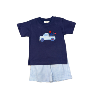 Luigi Truck w/ Flag and Stars Shirt w/ Gingham Shorts