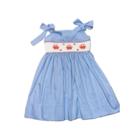 Lulu Bebe Crab Smocked Blue Gingham Dress w/ Straps
