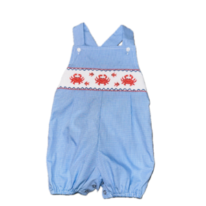 Lulu Bebe Crab Smocked Strap Boy Bubble