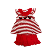 Delaney Mouse Ears Red/White Knit Stripe Girl's Short Set