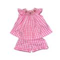 Delaney Strawberry Smocked Pink Check Top and Short Set