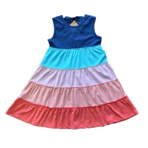 Globaltex Indigo Colorblock Twirl Dress w/Back Ruffle