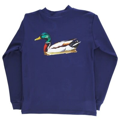 J Bailey Wood Duck Navy L/S Performance Logo Tee