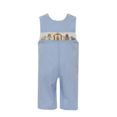 Petit Bebe Nativity Blue Check Long Jon Jon