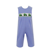 Petit Bebe Tractor Perwinkle Blue Stripe Knit Long Jon Jon