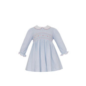 Petit Bebe Cindy Lt. Blue Knit Pin Stripe L/S Dress