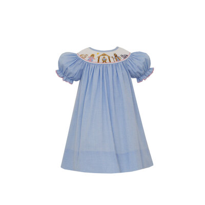 Petit Bebe Nativity Blue Check S/S Bishop