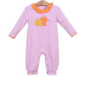 Trotter Street Kids Pink Pumpkin Patch LS Romper