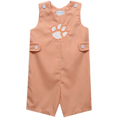 Vive La Fete Clemson Tigers Embroidered Orange Gingham Shortall