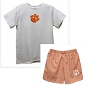 Vive La Fete Clemson Tigers Embroidered Orange Gingham Short Set