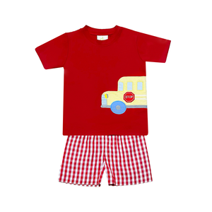 Zuccini School Bus Tee w/Red Gingham Shorts