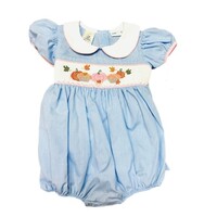 Lulu Bebe Pumpkin Patch Lt Blue Gingham Smocked Waist Bubble