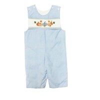 Lulu Bebe Pumpkin Patch Lt Blue Gingham Smocked Longall