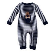 Claire & Charlie Lab Puppy Navy Blue Stripe Knit Boy's Long Romper