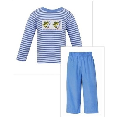 Anavini Fishing Bass Perwinkle Blue Stripe T-shirt/Pants Set