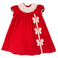 Marco & Lizzy Christmas Red Bows Float Corduroy Dress