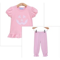 Trotter Street Kids Pink Jack'OLantern Ruffle Pant Set