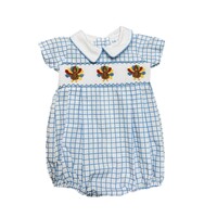 Lulu Bebe Turkey Blue Check Smocked Boy Bubble