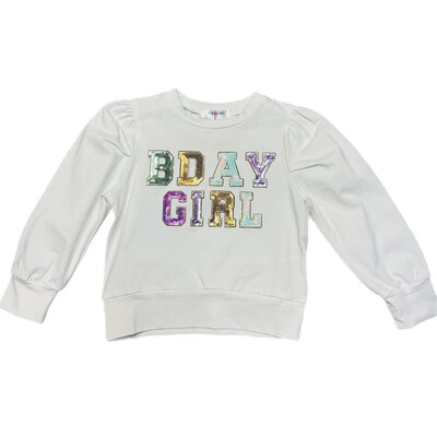 Lulu Bebe White Sequin Birthday Puff L/S Shirt