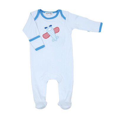 Magnolia Baby Propeller Pals Applique Lap Footie Light Blue