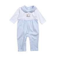 Baby Loren Blue Nativity Hand Embroidered Pima Romper