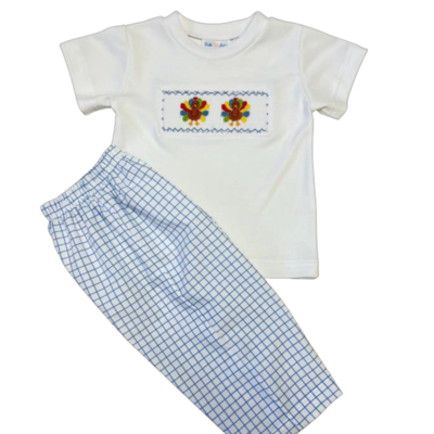 Lulu Bebe Turkey Blue Check L/S Smocked Pant Set