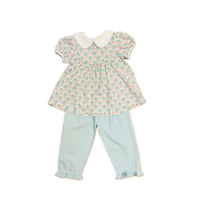 Sage & Lilly Aqua Pumpkins Button Top Set