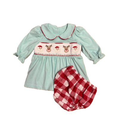 True Santa Smocked Girls Bloomer Set