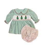 True Christmas Tree Smocked Girls Bloomer Set