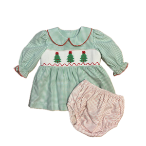 True Christmas Tree Smocked Girls Bloomer Set