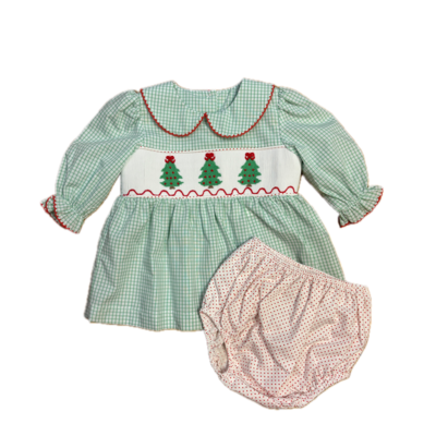 True Christmas Tree Smocked Girls Bloomer Set