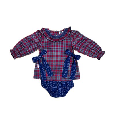 True Navy Dot/Plaid Bloomer Set