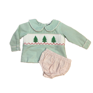 True Christmas Tree Smocked Boys Bloomer Set