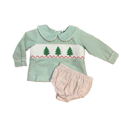 True Christmas Tree Smocked Boys Bloomer Set