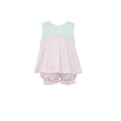 Petit Bebe Ivanna Green & Pink Check Knit Sleeveless Bloomer Set