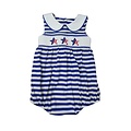 Delaney Blue/White Stripe Sleeveless Knit Bubble w/ Smocked Stars