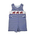 Delaney Blue/White Stripe Knit Smocked Flag Truck Short Jon Jon