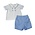 Delaney White Double Button Front Short Set w/ Blue Check Accent