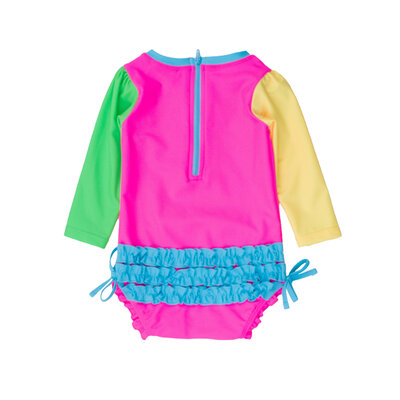 RuffleButts + RuggedButts Neon Color Block Long Sleeve One Piece Rash Guard