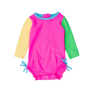 RuffleButts + RuggedButts Neon Color Block Long Sleeve One Piece Rash Guard