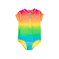 RuffleButts + RuggedButts Neon Sunset Girls Short Sleeve Rash Guard One Piece